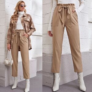 Boho Gypsy Dreamer Paperbag high waisted tapered khaki trousers New W/Tags
